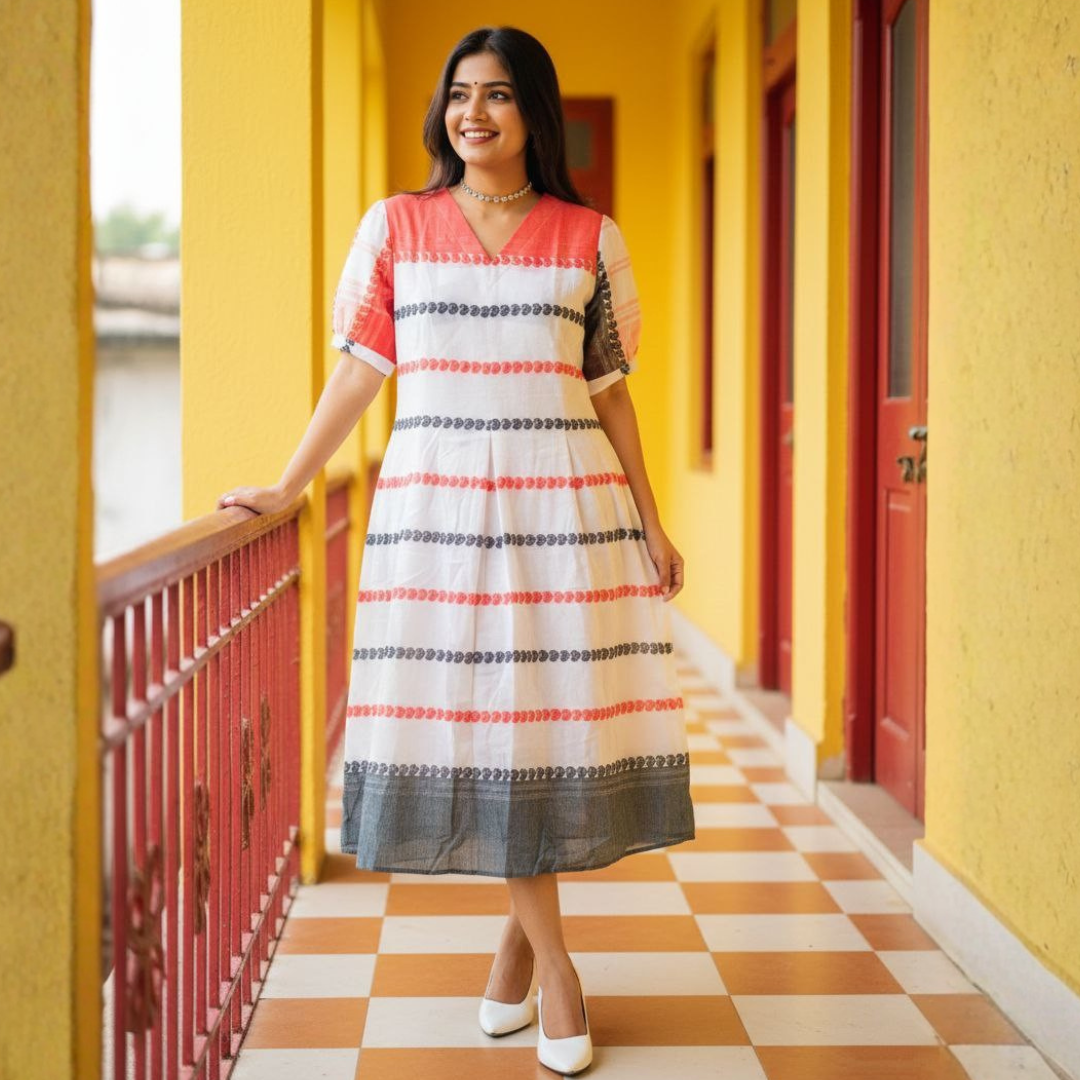 Dhonekhali Pure Handloom Heritage Cotton Dress