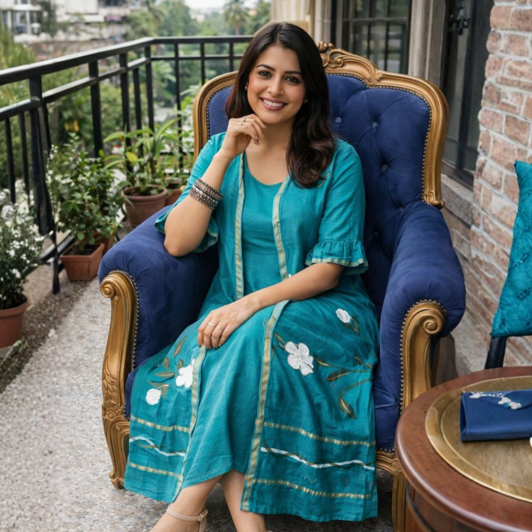 Chanderi Silk Handpainted Inner & Shrug Set - Image 2